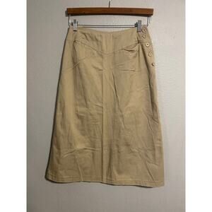 Vintage GJ Forbes Womens Skirt Size 10 Khaki Side Button Slash Pocket Deadstock